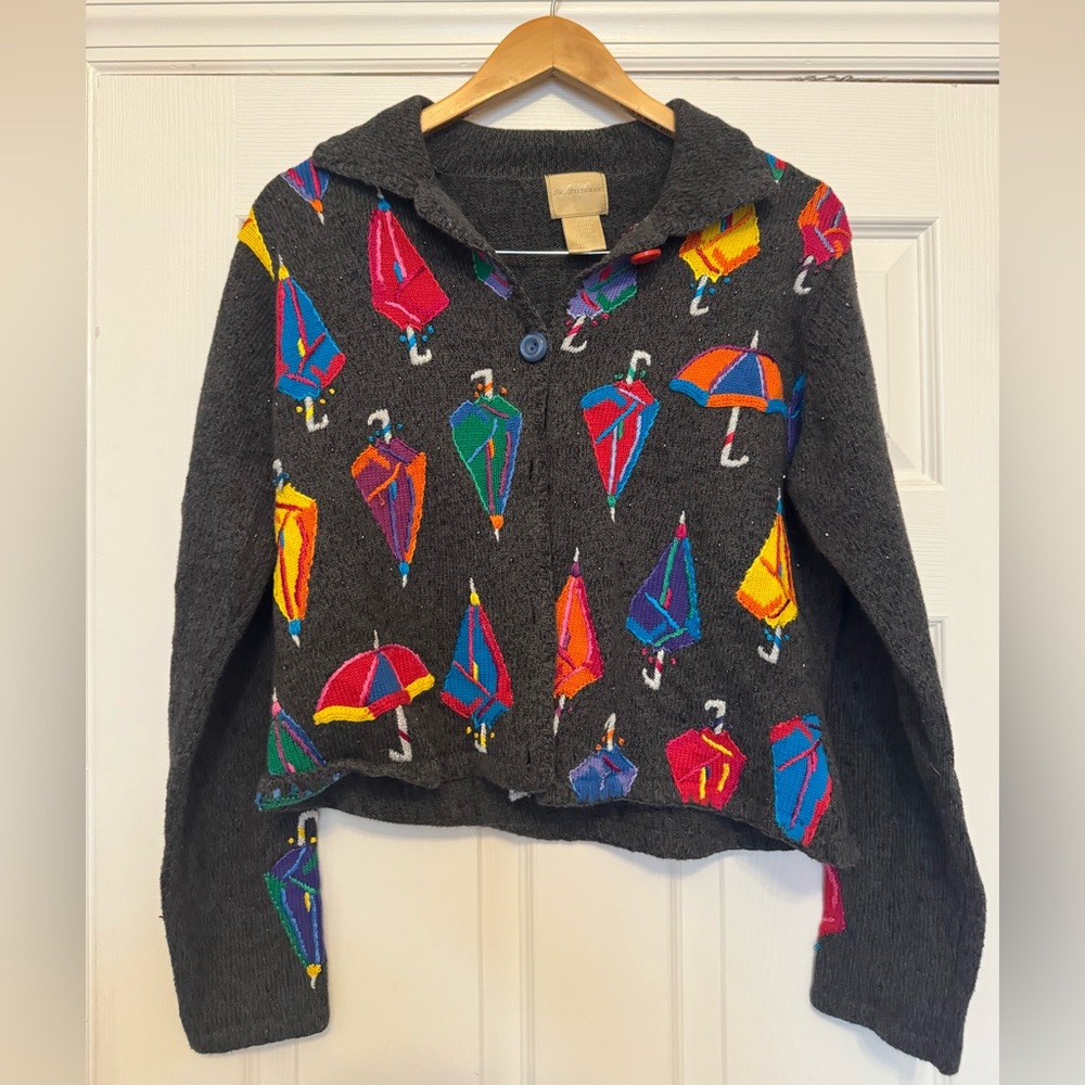 Vintage In Stitches Umbrella Sweater Cardigan Medium